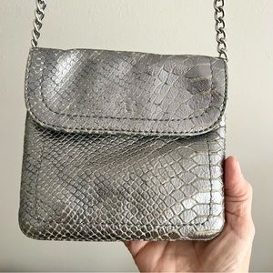 Leather small crossbody bag Banana Republic metallic silver on trend!!